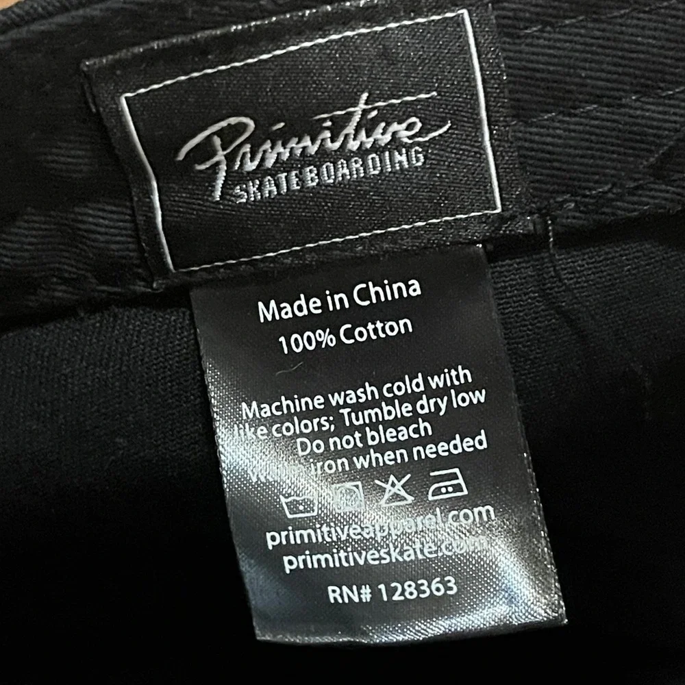 Primitive Skateboarding Hat Mens OS Dad Cap Black Cotton Burning Rose Flame Logo
